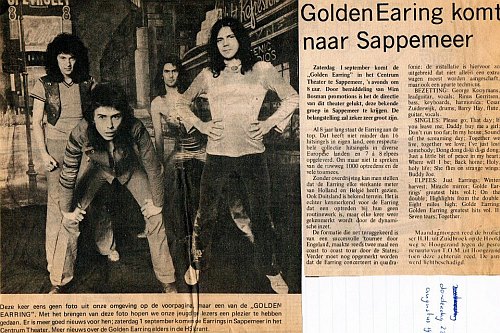 Golden Earring show announcement September 01, 1973 Sappemeer August 23 1973 newspaper